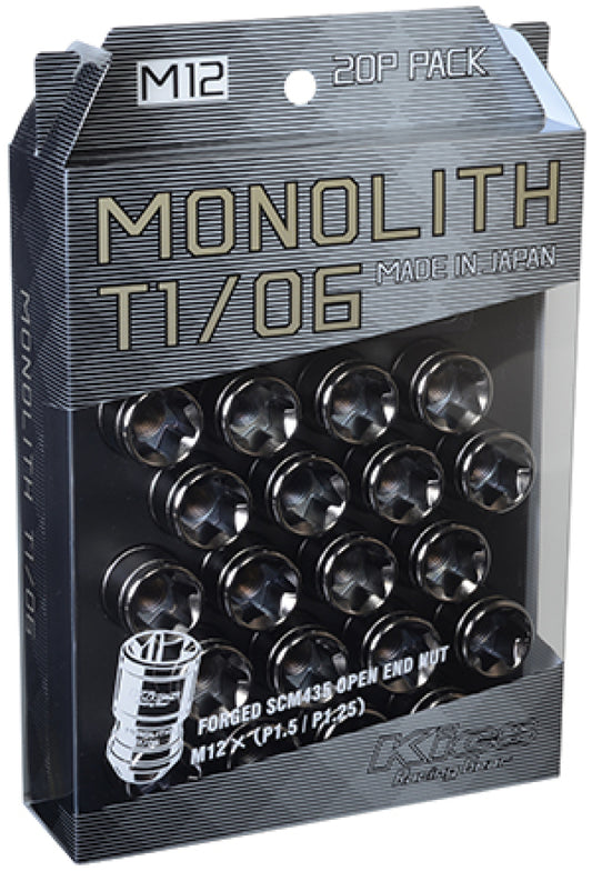 Project Kics 12 x 1.5 Glorious Black T1/06 Monolith Lug Nuts - 20 Pcs - awdtuningtx