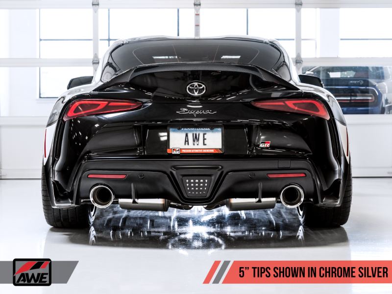 AWE 2020 Toyota Supra A90 Resonated Touring Edition Exhaust - 5in Chrome Silver Tips - awdtuningtx