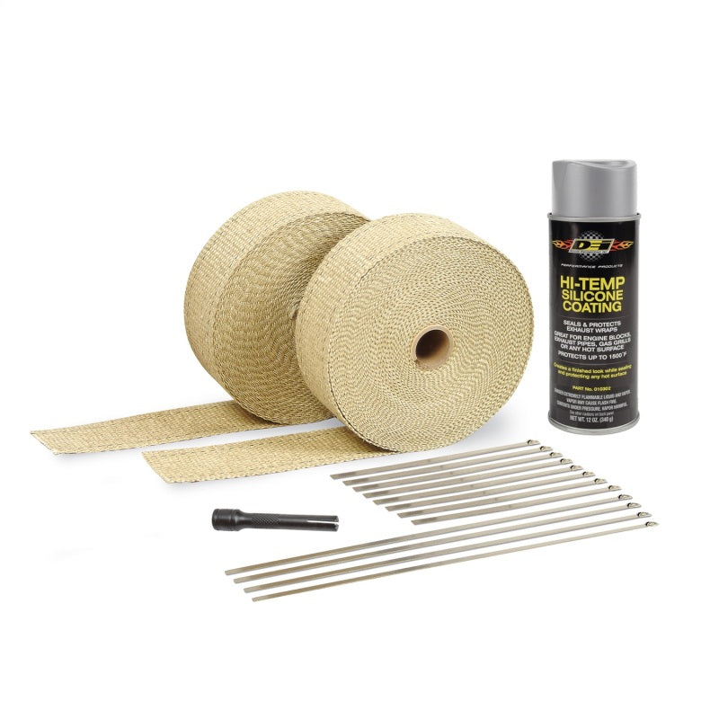 DEI Exhaust Wrap Kit - Tan Wrap & Aluminum HT Silicone Coating - awdtuningtx
