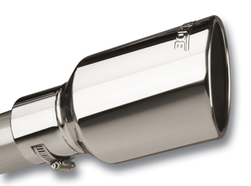 Borla Universal Polished Tip Single Round Rolled Angle-Cut w/Clamp (inlet 2 1/2in. Outlet 4 x 4in) * - awdtuningtx
