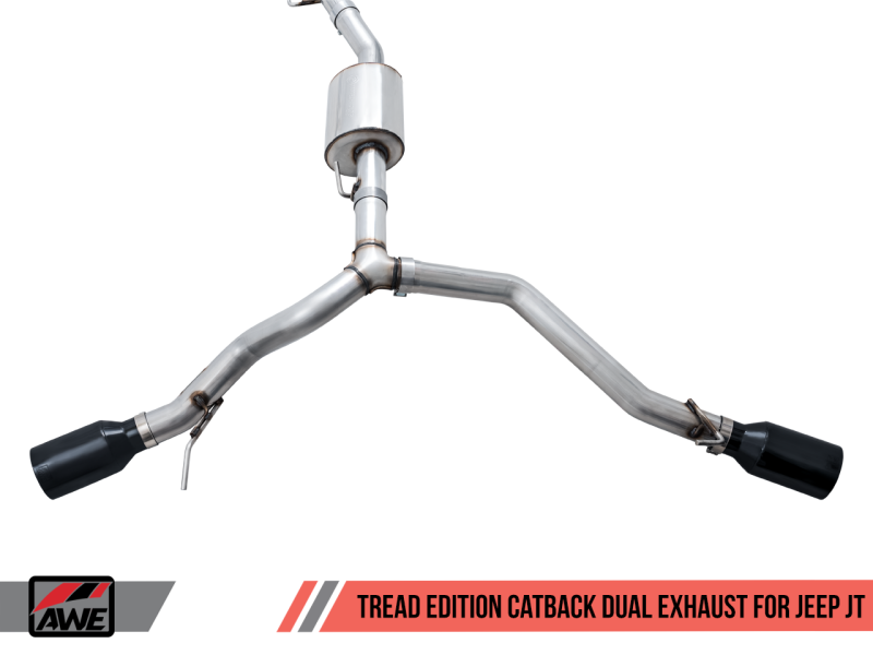 AWE Tuning 20-21 Jeep Gladiator JT 3.6L Tread Edition Cat-Back Dual Exhaust - Diamond Black Tip - awdtuningtx