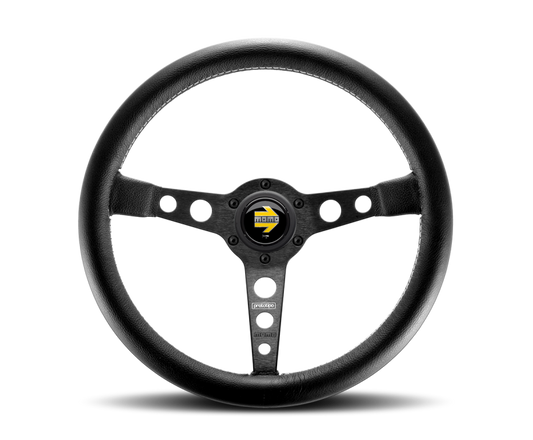 Momo Prototipo Steering Wheel 350 mm - Black Leather/Wht Stitch/Black Spokes - awdtuningtx