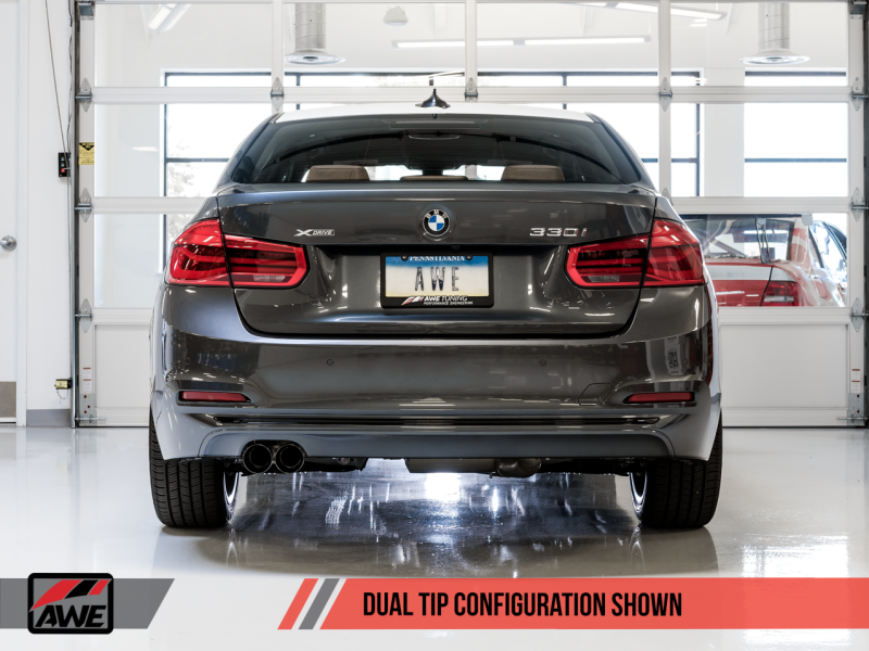 AWE Tuning BMW F3X 28i / 30i Touring Edition Axle-Back Exhaust Single Side - 80mm Black Tips - awdtuningtx