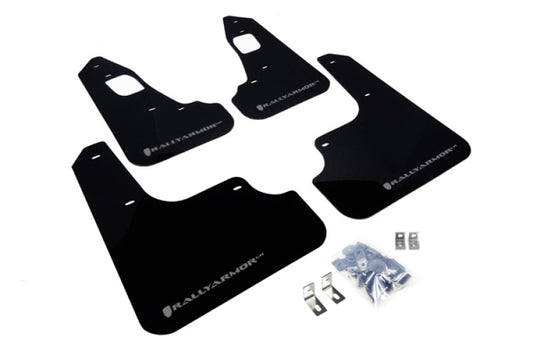 Rally Armor 08-17 Mitsubishi EVO X Black UR Mud Flap w/ Silver Logo - awdtuningtx