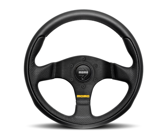 Momo Team Steering Wheel 280 mm - 4 Black Leather/Black Spokes - awdtuningtx
