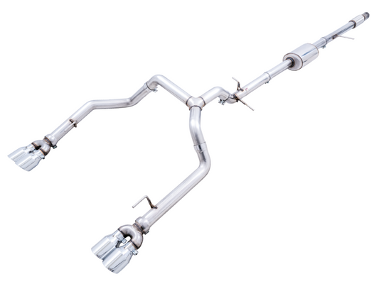 AWE Tuning 4th Gen GM 1500 5.3L 0FG Catback Split Rear Exit (w/ Bumper Cutouts) - Quad Chrome Tips - awdtuningtx