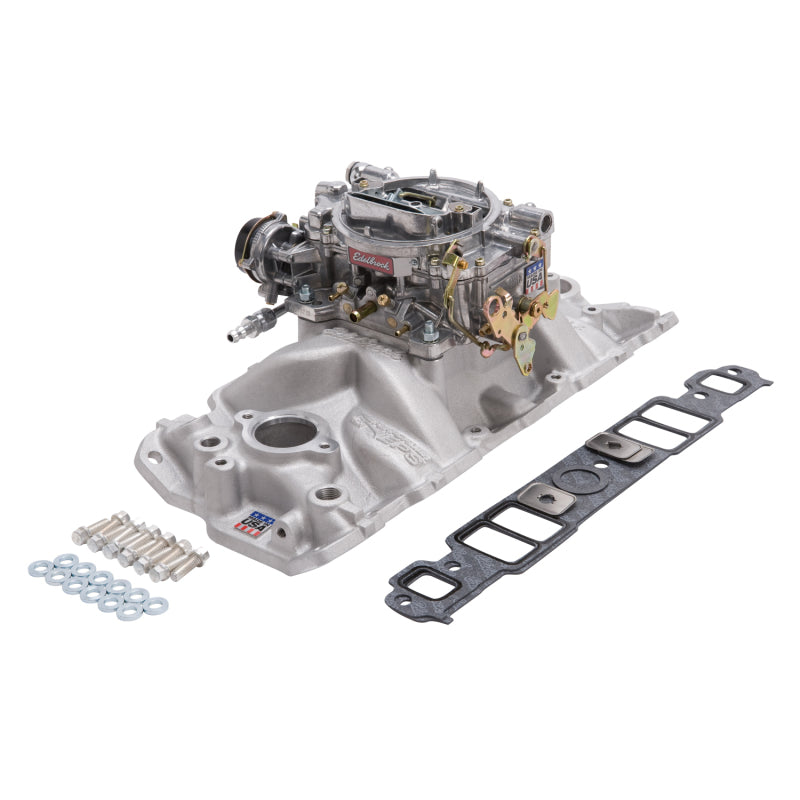 Edelbrock Manifold And Carb Kit Performer Eps Small Block Chevrolet 1957-1986 Natural Finish - awdtuningtx