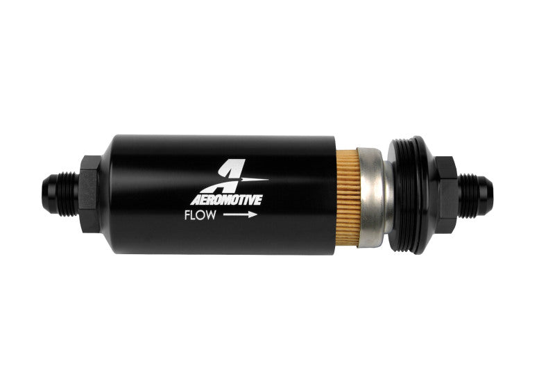 Aeromotive In-Line Filter - (AN -8 Male) 10 Micron Fabric Element Bright Dip Black Finish - awdtuningtx