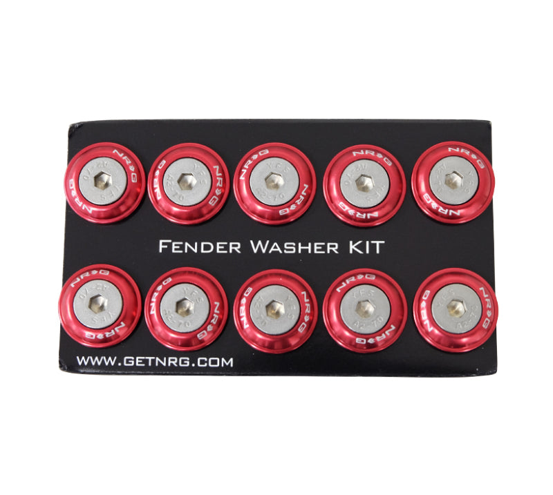NRG Fender Washer Kit w/Rivets For Plastic (Red) - Set of 10 - awdtuningtx