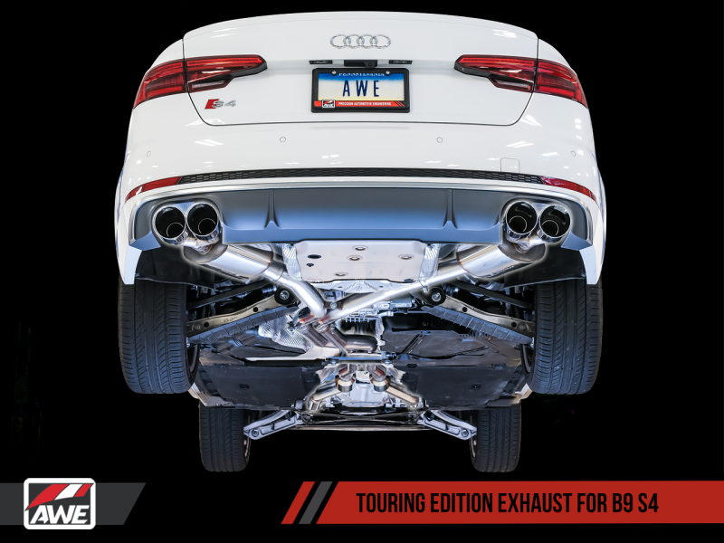AWE Tuning Audi B9 S4 Touring Edition Exhaust - Non-Resonated (Black 102mm Tips) - awdtuningtx