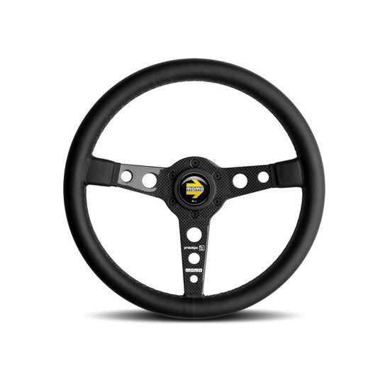 Momo Prototipo 6C Steering Wheel 350 mm - Black Leather/Gry St/Cbn Fbr Spoke - awdtuningtx