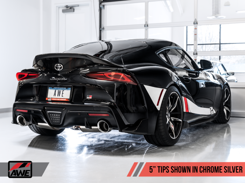 AWE 2020 Toyota Supra A90 Resonated Touring Edition Exhaust - 5in Chrome Silver Tips - awdtuningtx