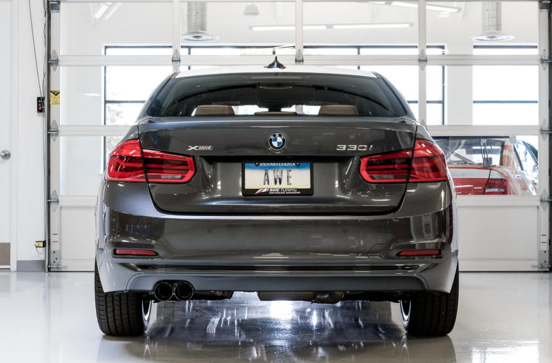 AWE Tuning BMW F3X 28i / 30i Touring Edition Axle-Back Exhaust Single Side - 80mm Black Tips - awdtuningtx