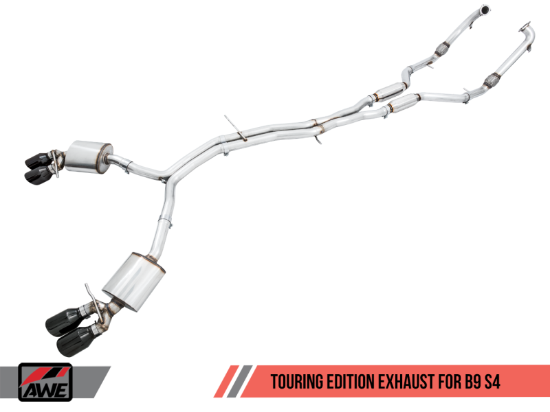AWE Tuning Audi B9 S4 Touring Edition Exhaust - Non-Resonated (Black 102mm Tips) - awdtuningtx