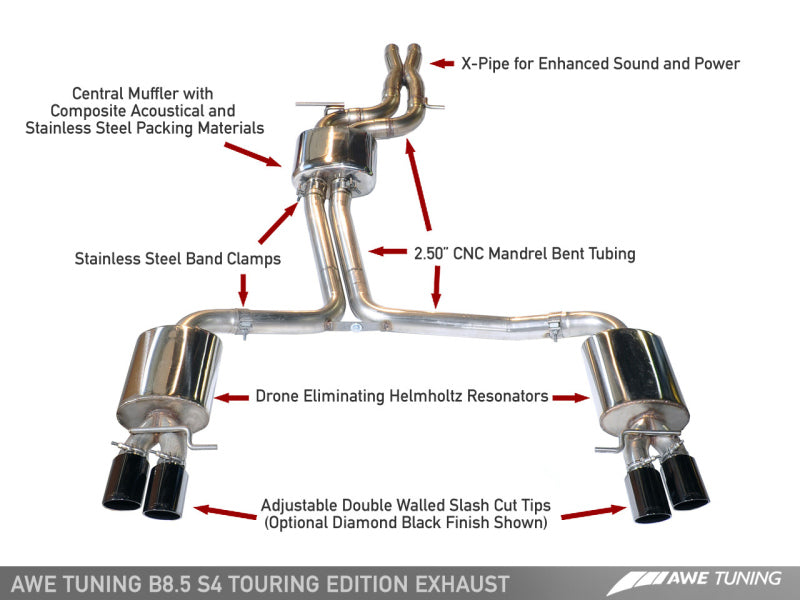 AWE Tuning Audi B8.5 S4 3.0T Touring Edition Exhaust System - Diamond Black Tips (102mm) - awdtuningtx