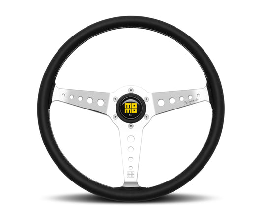 Momo California Steering Wheel 360 mm - Black Leather/White Stitch/Pol Spokes - awdtuningtx