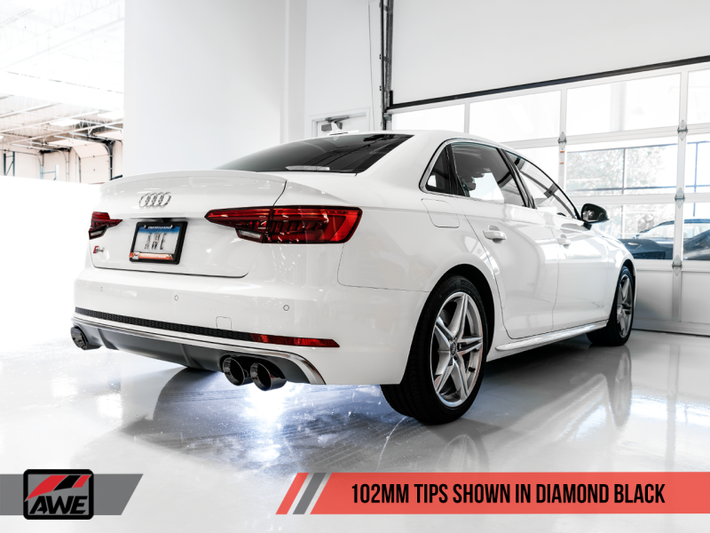 AWE Tuning Audi B9 S4 Touring Edition Exhaust - Non-Resonated (Black 102mm Tips) - awdtuningtx